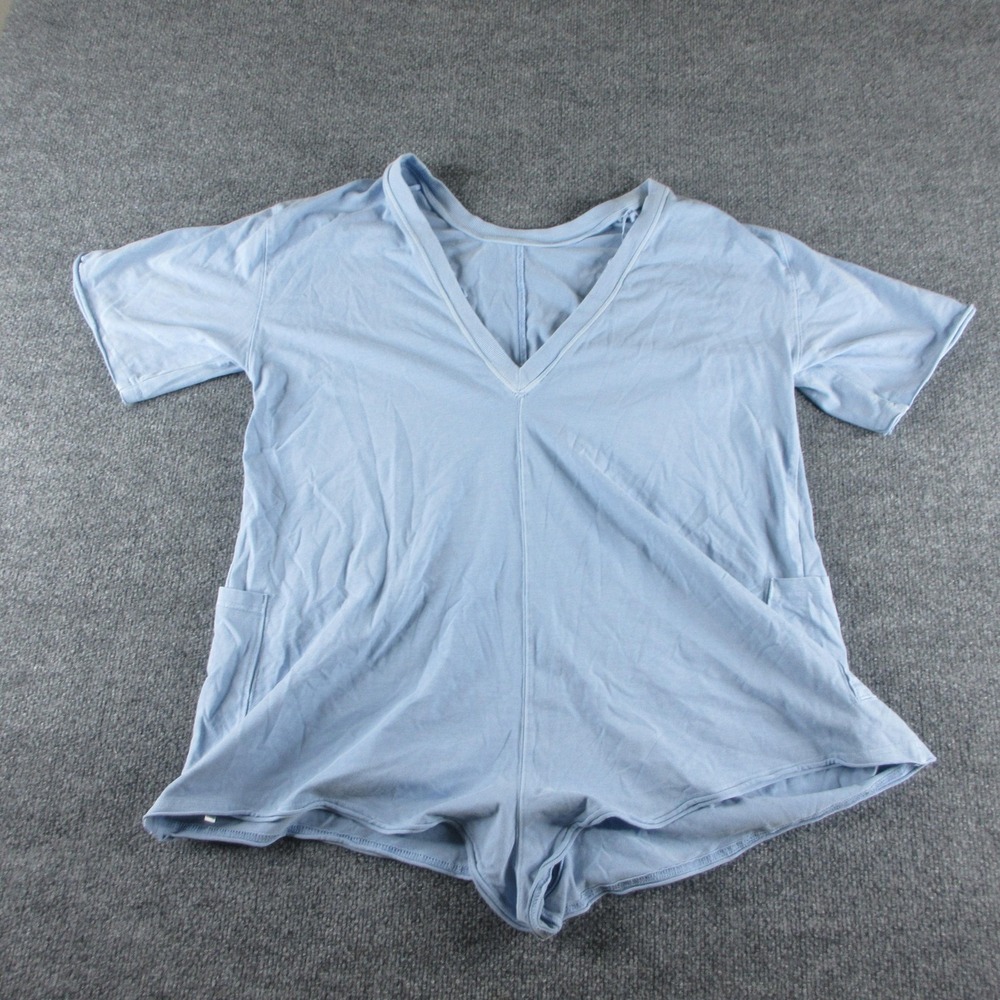 FP Movement Shirt Women XS Blue V Neck Short Sleeve Tunic Pockets Jersey Stretch